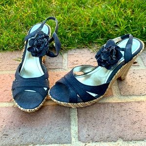 Style & Co. Jean & fabric low semi wedge sandals with jean flower detail